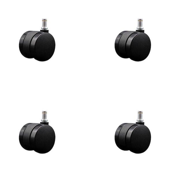 2'' Office Chair Casters Nylon Twin Wheel 7/16'' Grip Ring Stem , 4PK